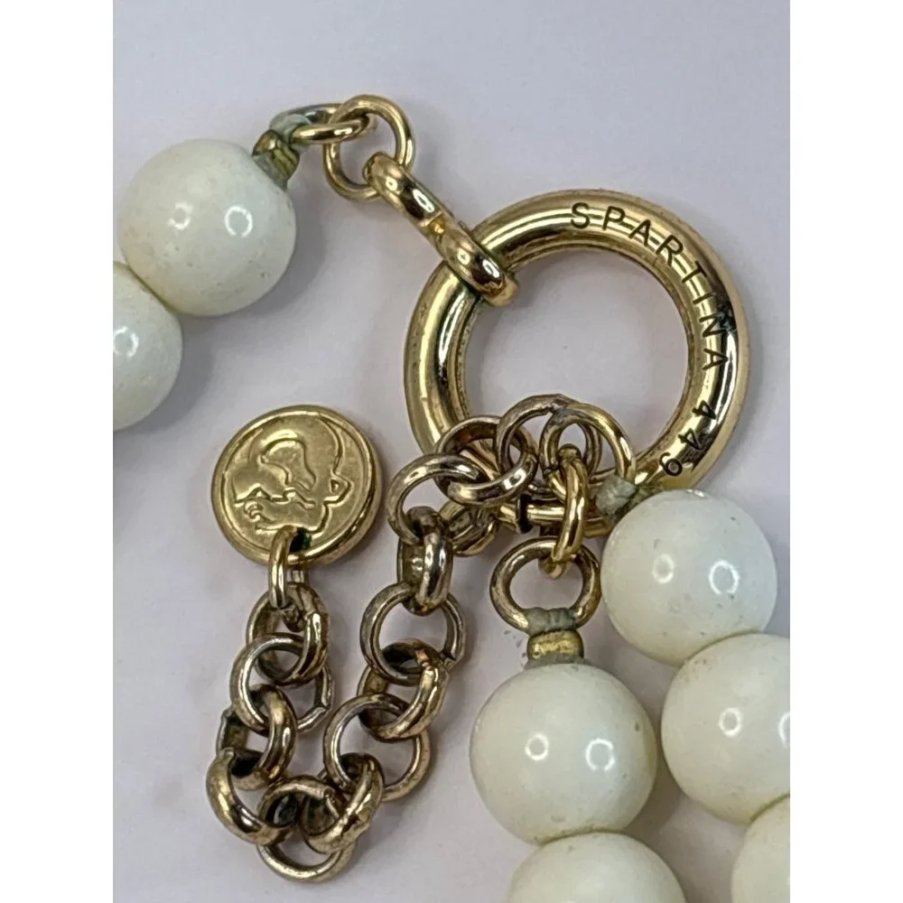 Spartina 449 Vintage Gold Tone Cream Double Strand Beads Anchor 38